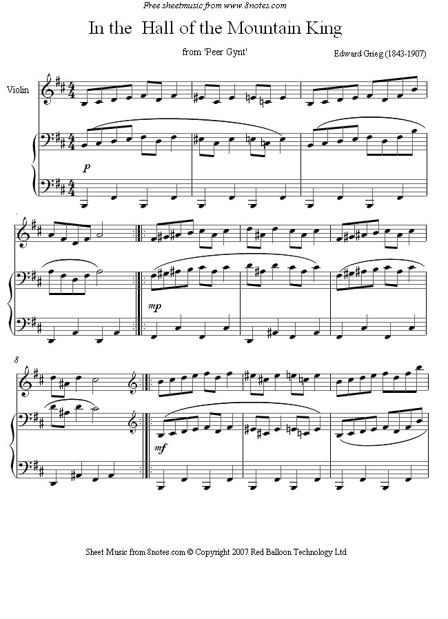 Grieg - In the Hall of the Mountain King sheet music for Violin Grieg - In the Hall of the Mountain King sheet music for Violin