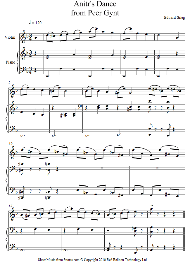 Grieg - Anitrs dance from Peer Gynt sheet music for Violin Grieg - Anitrs dance from Peer Gynt sheet music for Violin