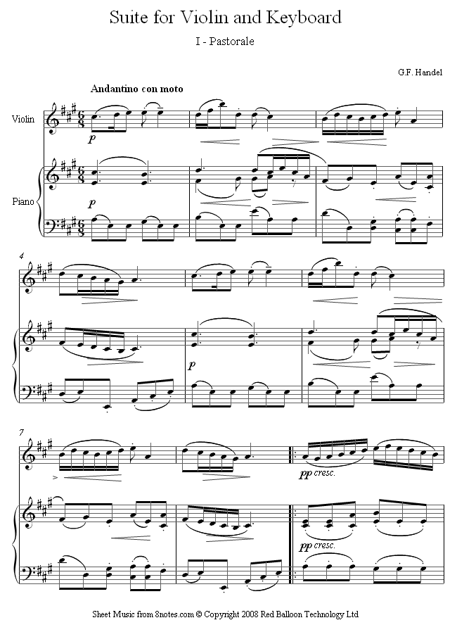 Handel - Suite for Violin and Keyboard 1 Pastorale sheet music for Violin Handel - Suite for Violin and Keyboard 1 Pastorale sheet music for Violin