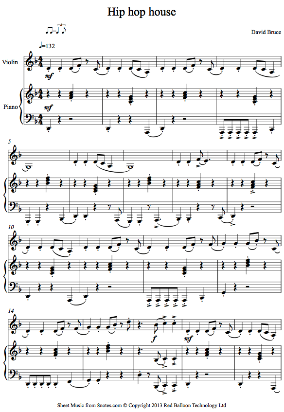 David Bruce - Hip Hop House sheet music for Violin - 8notes.com