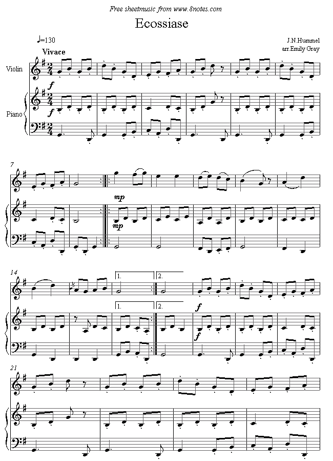 Hummel - Ecossaise sheet music for Violin Hummel - Ecossaise sheet music for Violin