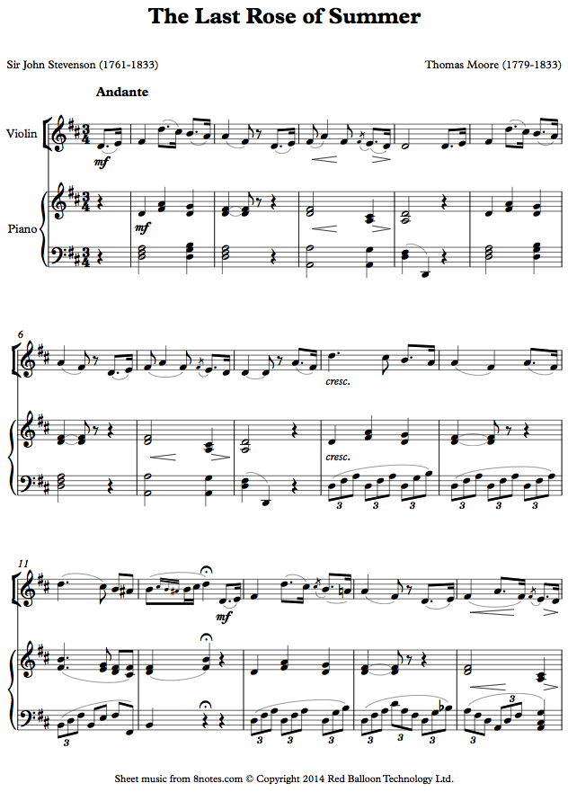 Moore - The Last Rose of Summer sheet music for Violin Moore - The Last Rose of Summer sheet music for Violin