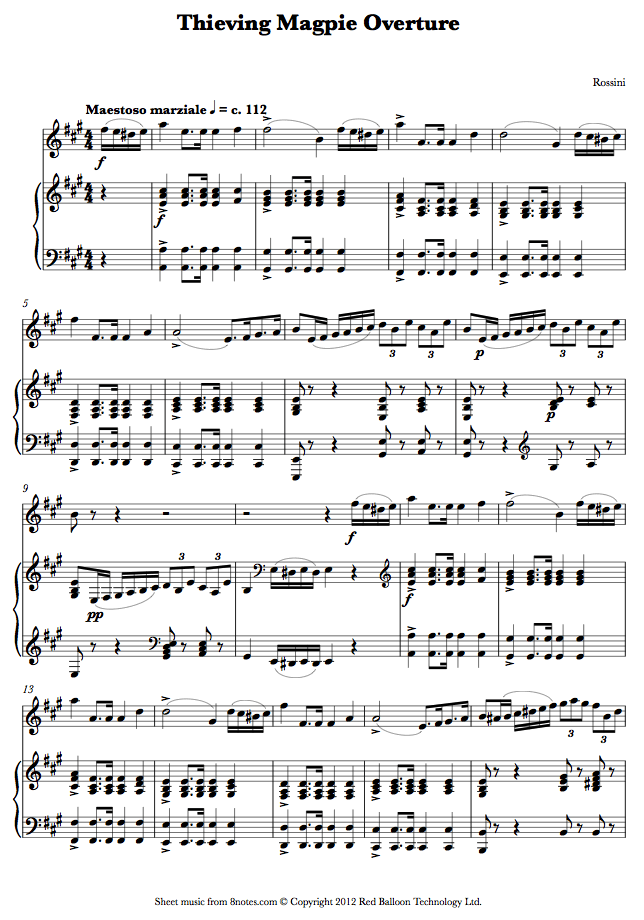Rossini Thieving Magpie Overture sheet music for Violin