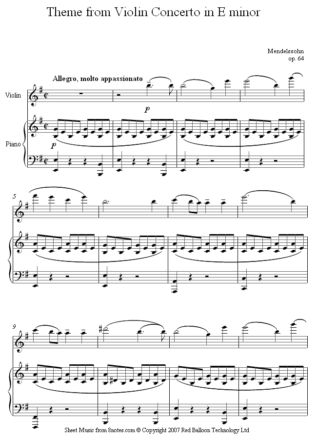 Mendelssohn - Theme from Violin Concerto Op.64 in E minor sheet music for Violin Mendelssohn - Theme from Violin Concerto Op.64 in E minor sheet music for Violin