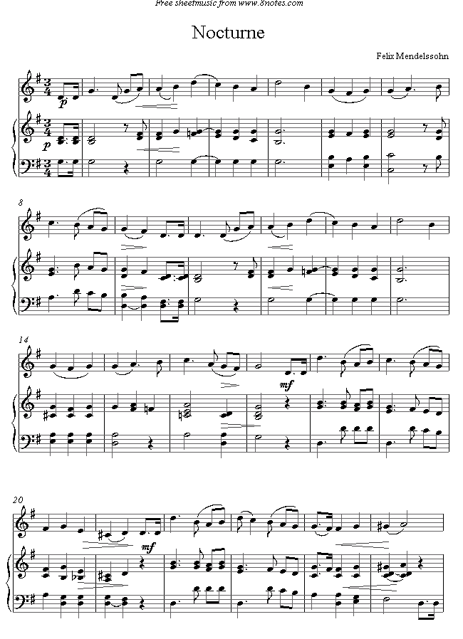 Mendelssohn - Nocturne from Midsummer Night's Dream sheet music for Violin Mendelssohn - Nocturne from Midsummer Night's Dream sheet music for Violin