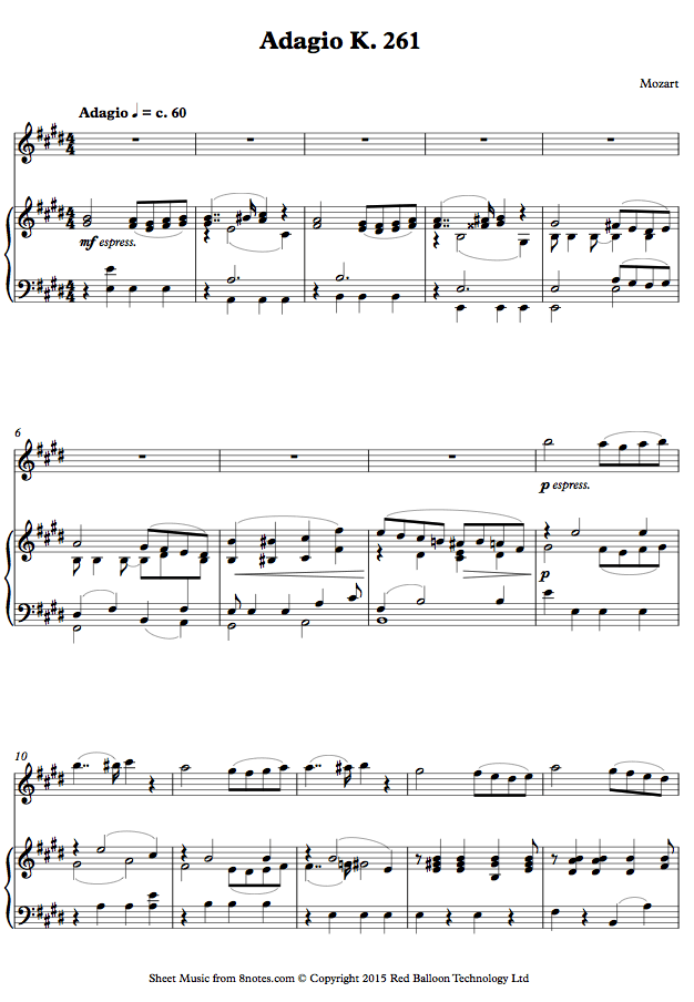 Mozart Adagio in E major K. 261 sheet music for Violin