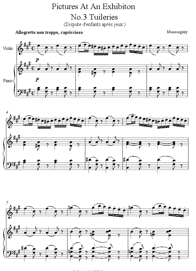 Mussorgsky - Pictures at an Exhibition No.3 - Tuleries sheet music for Violin Mussorgsky - Pictures at an Exhibition No.3 - Tuleries sheet music for Violin