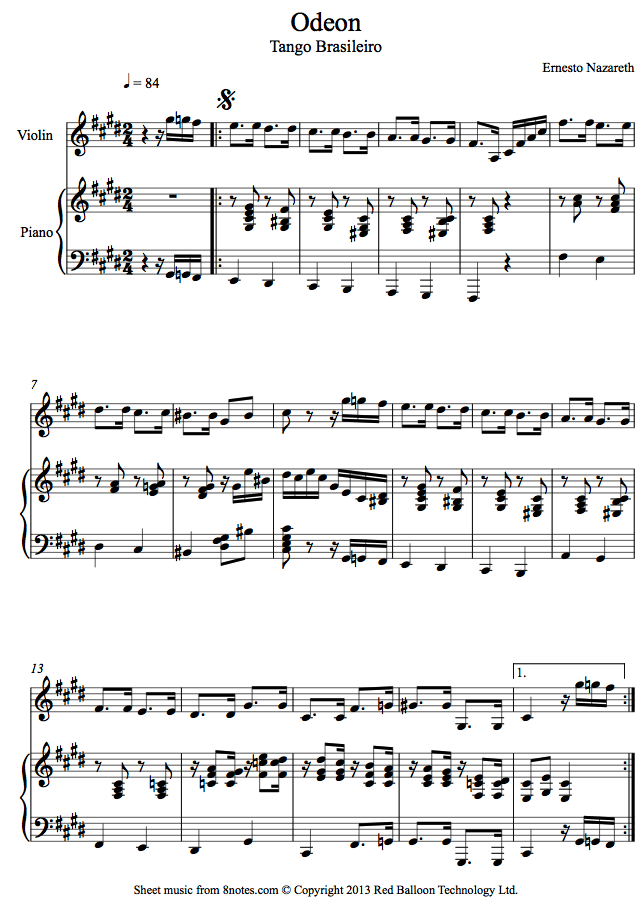 Ernesto Nazareth - Odeon (Tango Brasileiro) sheet music for Violin Ernesto Nazareth - Odeon (Tango Brasileiro) sheet music for Violin