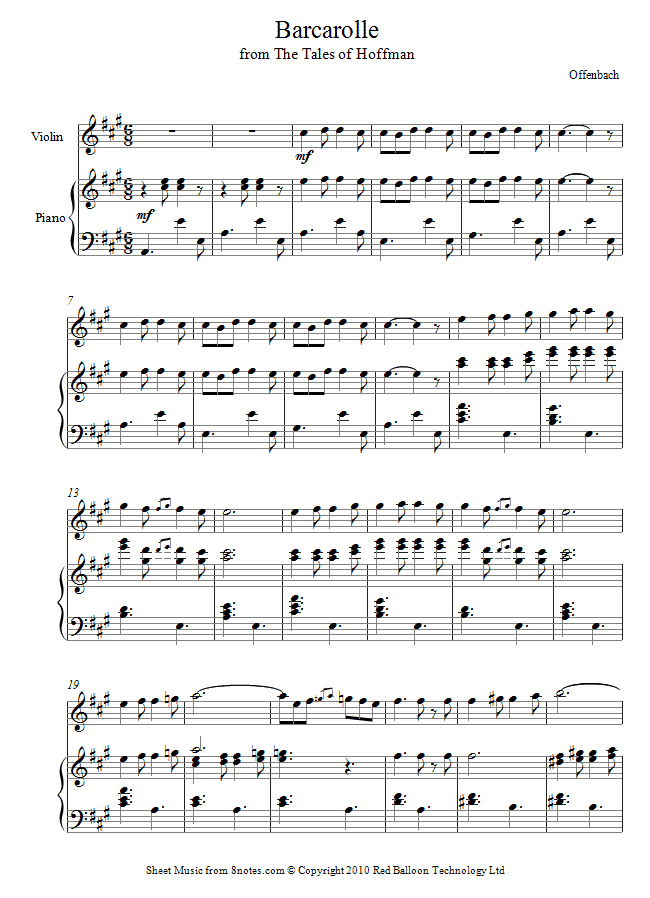 Offenbach - Barcarolle from Tales of Hoffman sheet music for Violin Offenbach - Barcarolle from Tales of Hoffman sheet music for Violin