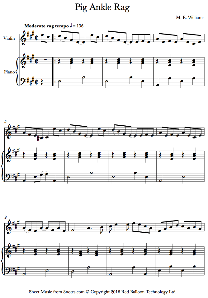 M. E. Williams Pig Ankle Rag sheet music for Violin