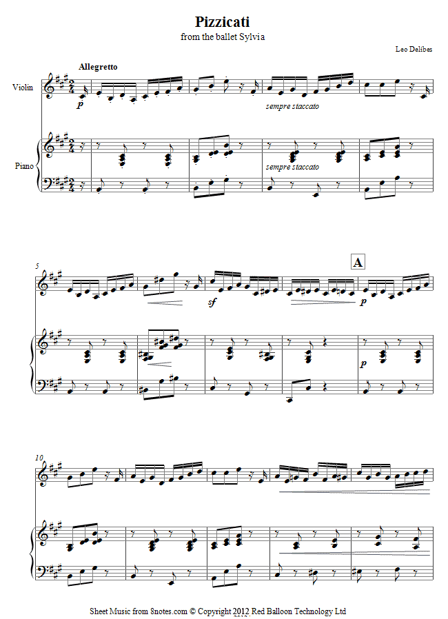 Delibes - Pizzicati from the ballet Sylvia sheet music for Violin Delibes - Pizzicati from the ballet Sylvia sheet music for Violin