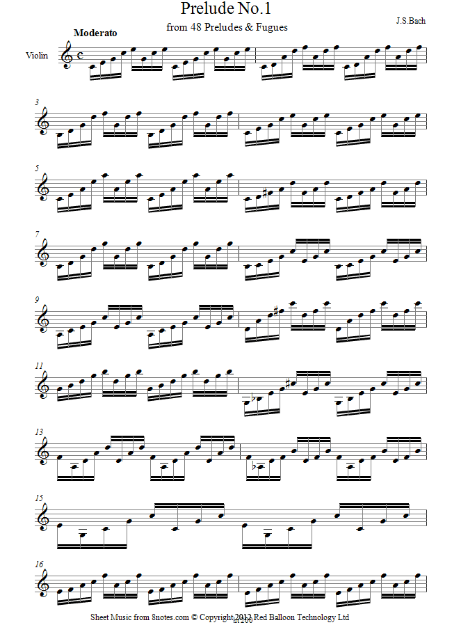 Bach - Prelude No.1 from 48 Preludes and Fugues sheet music for Violin Bach - Prelude No.1 from 48 Preludes and Fugues sheet music for Violin