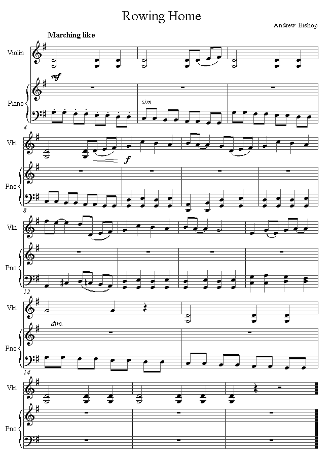 David Bruce - Rowing Home sheet music for Violin David Bruce - Rowing Home sheet music for Violin