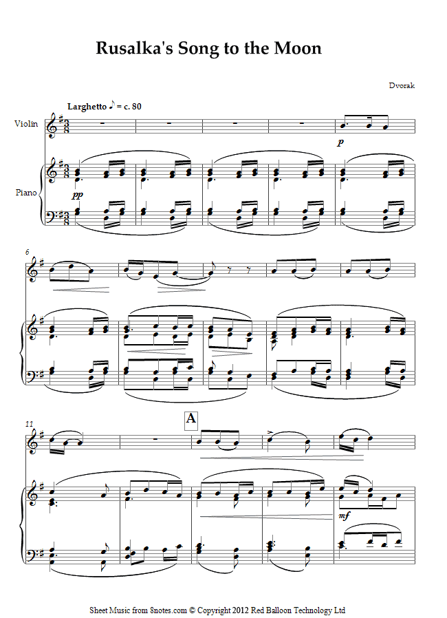 Dvořák - Rusalkas Song to the Moon sheet music for Violin Dvořák - Rusalkas Song to the Moon sheet music for Violin