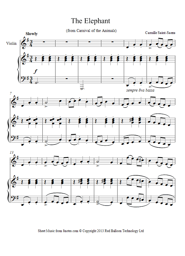 Saint-Saëns - The Elephant from Carnival of the Animals sheet music for Violin Saint-Saëns - The Elephant from Carnival of the Animals sheet music for Violin