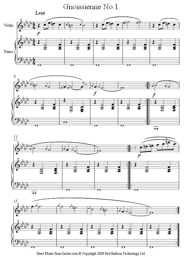 Satie - Gnossienne No1 violin sheet music for Violin Satie - Gnossienne No1 violin sheet music for Violin