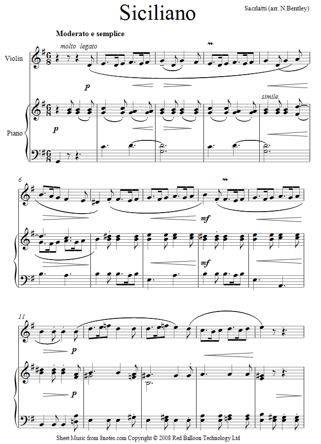 Scarlatti - Siciliano sheet music for Violin Scarlatti - Siciliano sheet music for Violin
