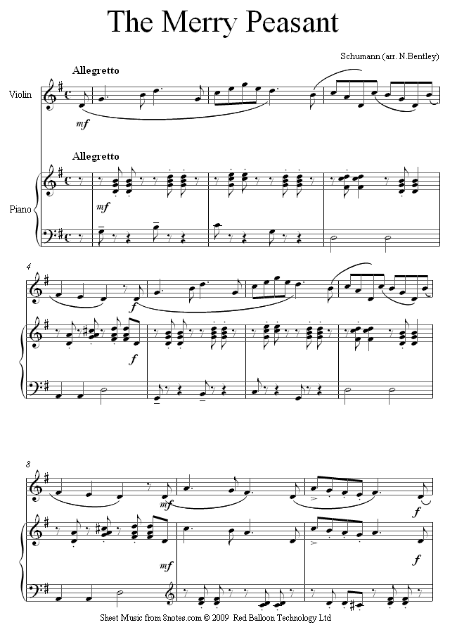 Schumann - The Merry Peasant sheet music for Violin Schumann - The Merry Peasant sheet music for Violin