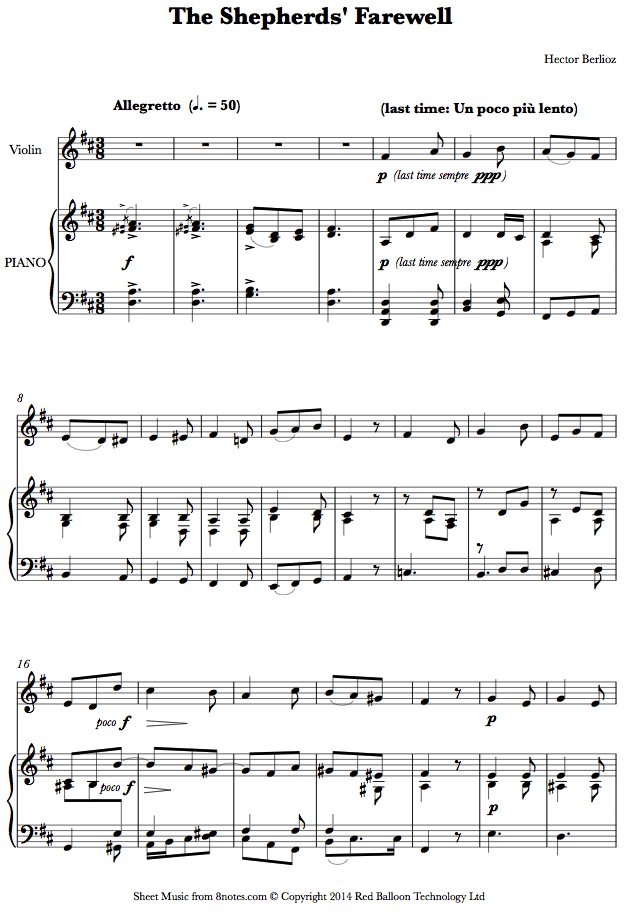 Berlioz - The Shepherds Farewell sheet music for Violin Berlioz - The Shepherds Farewell sheet music for Violin
