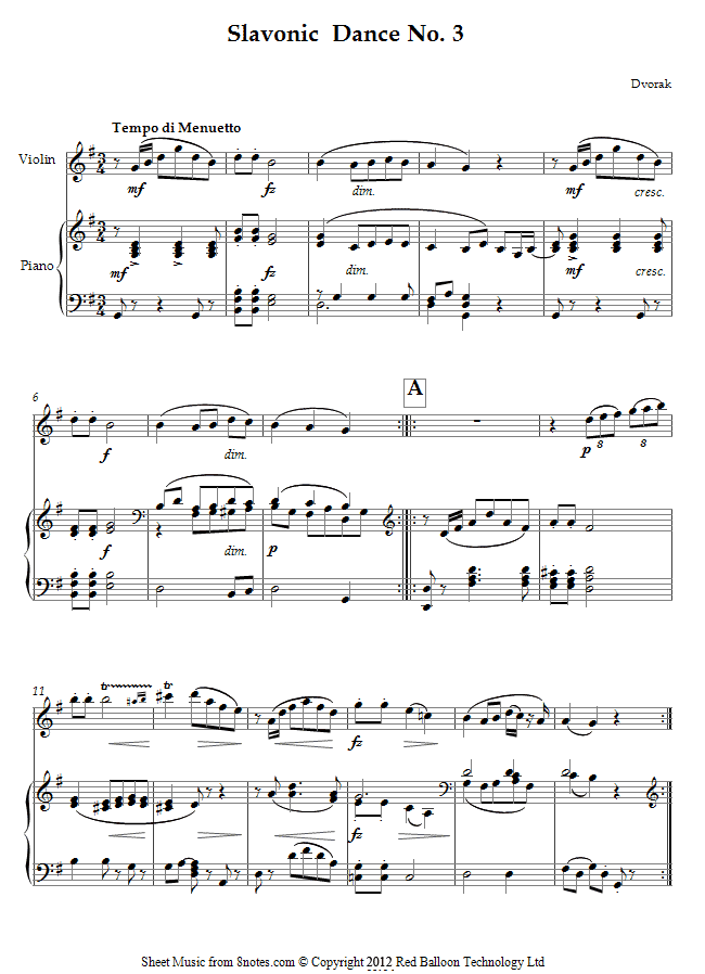 Dvořák - Slavonic Dance No. 3 sheet music for Violin Dvořák - Slavonic Dance No. 3 sheet music for Violin