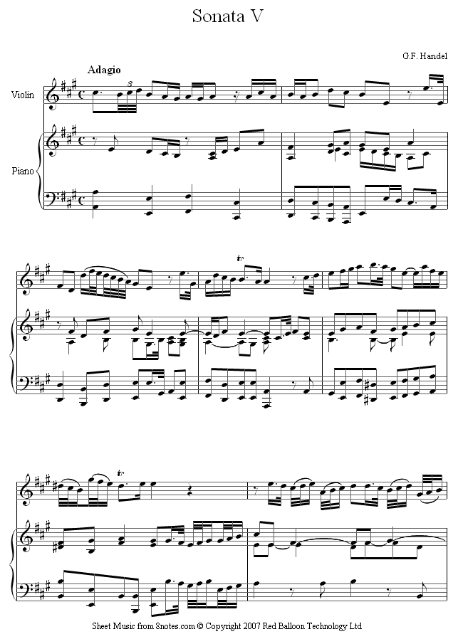 Handel - Sonata V 1st mvt Adagio sheet music for Violin Handel - Sonata V 1st mvt Adagio sheet music for Violin