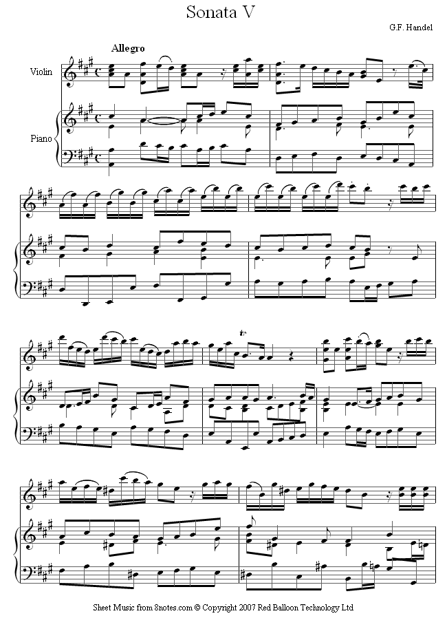 Handel - Sonata V 2nd mvt Allegro sheet music for Violin Handel - Sonata V 2nd mvt Allegro sheet music for Violin