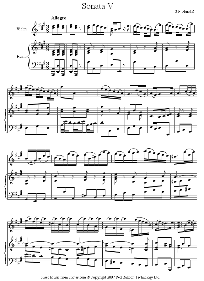 Handel - Sonata V 4th mvt Allegro sheet music for Violin Handel - Sonata V 4th mvt Allegro sheet music for Violin