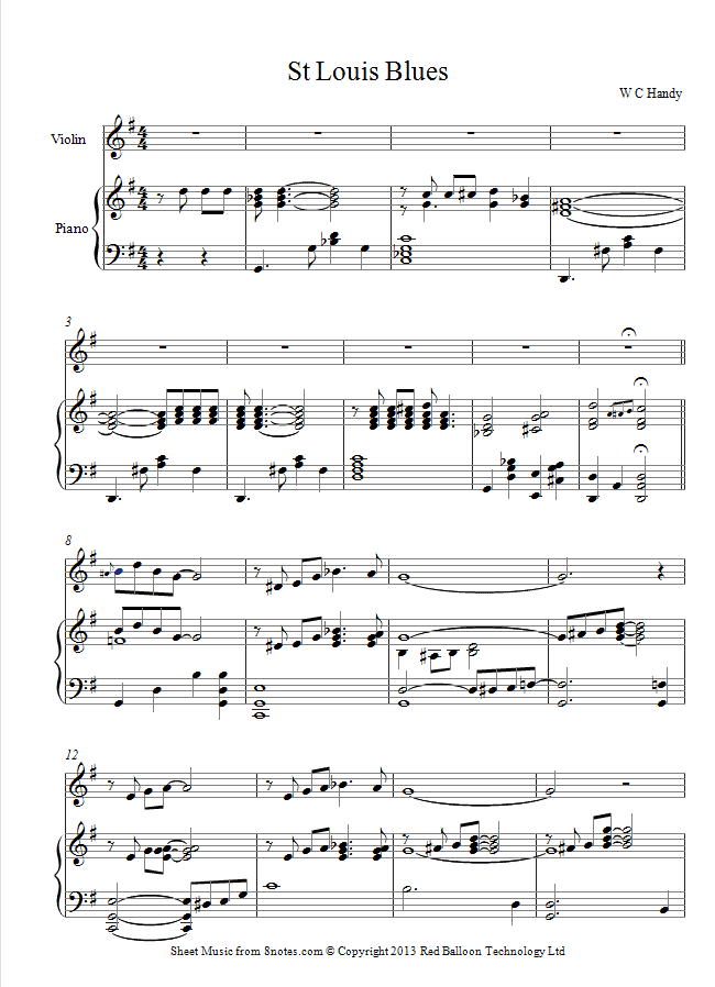 W C Handy - St Louis Blues sheet music for Violin W C Handy - St Louis Blues sheet music for Violin