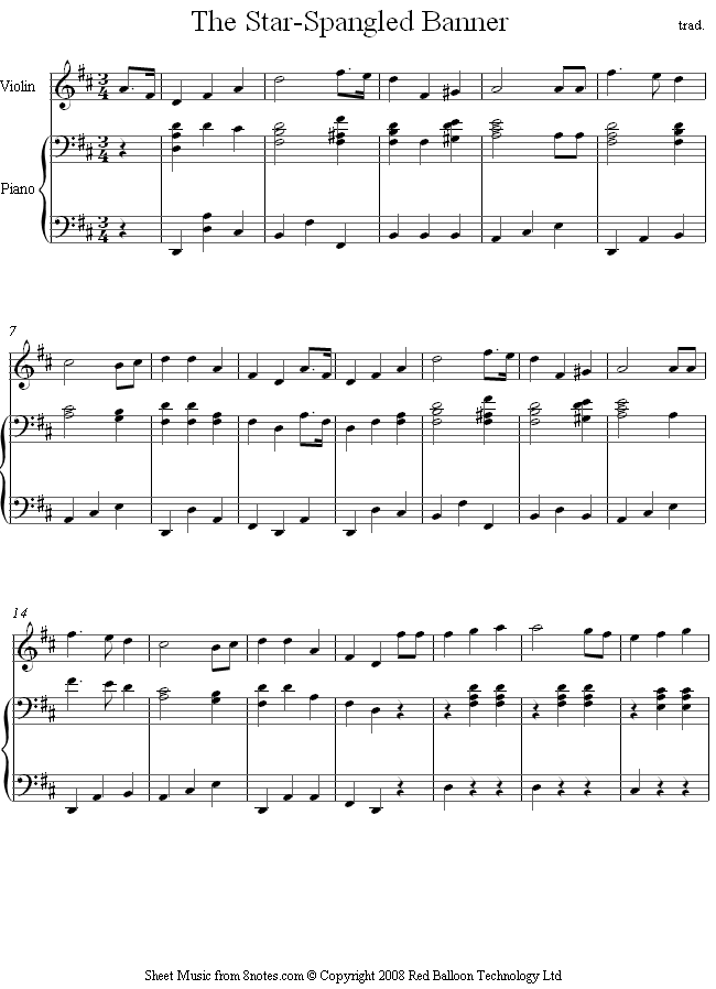 Star-Spangled Banner sheet music for Violin Star-Spangled Banner sheet music for Violin