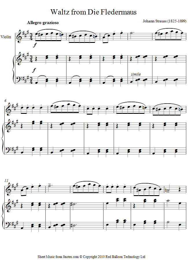 Strauss II - Waltz from Die Fledermaus sheet music for Violin Strauss II - Waltz from Die Fledermaus sheet music for Violin