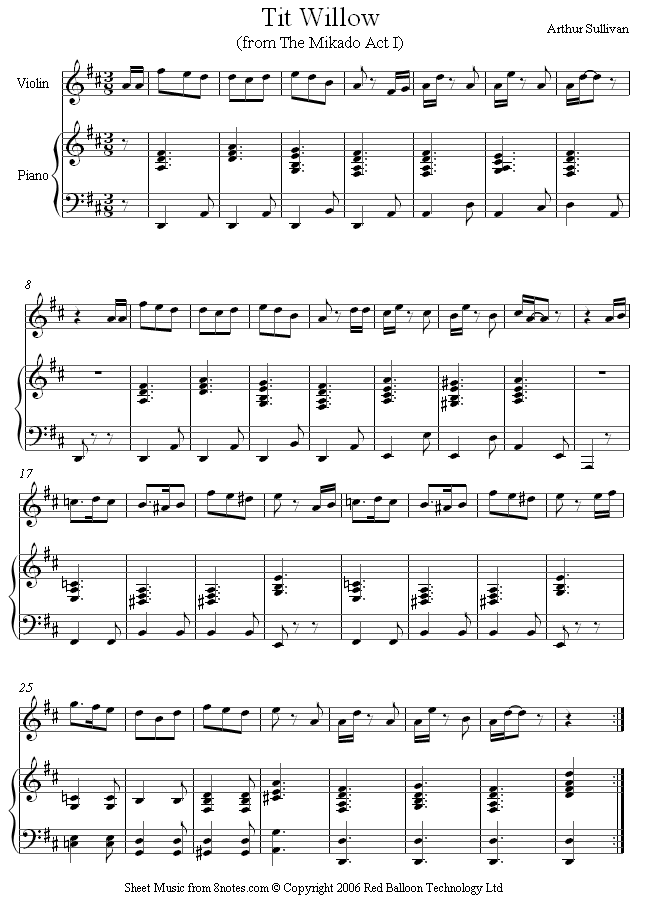 Sullivan - Tit Willow (Mikado Act 1) sheet music for Violin Sullivan - Tit Willow (Mikado Act 1) sheet music for Violin
