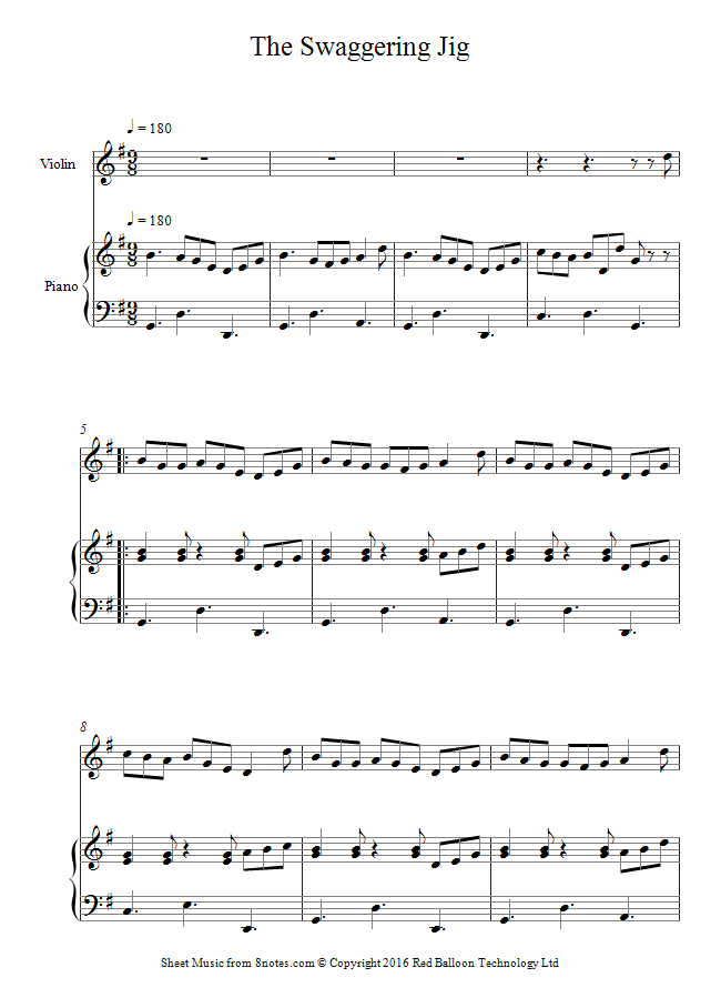 Swaggering Jig sheet music for Violin Swaggering Jig sheet music for Violin