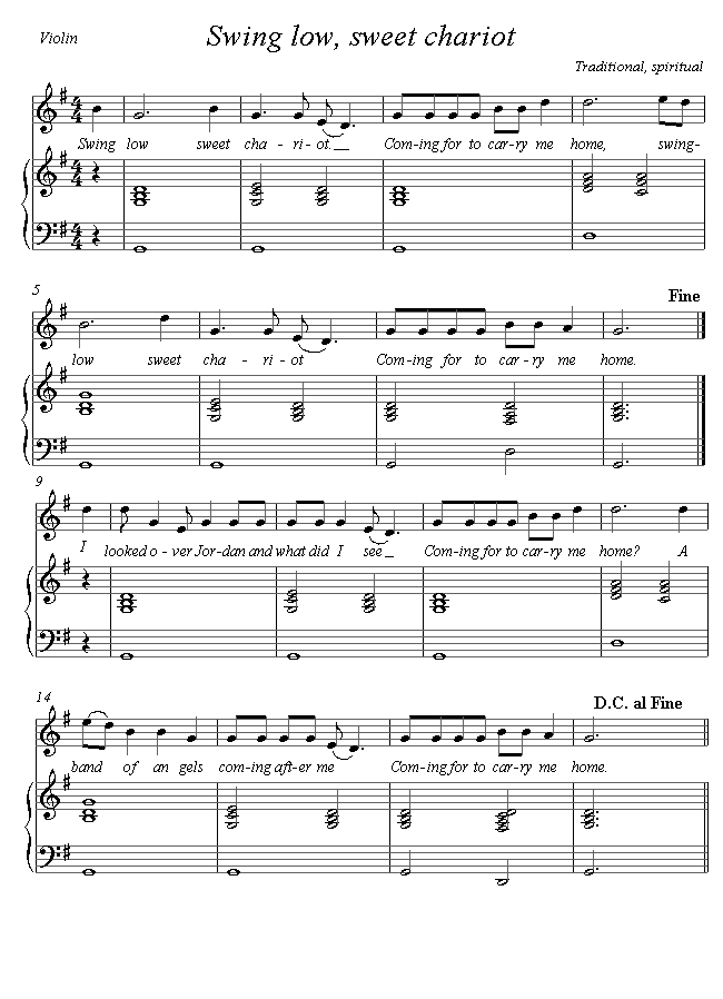 Swing Low, Sweet Chariot sheet music for Violin Swing Low, Sweet Chariot sheet music for Violin