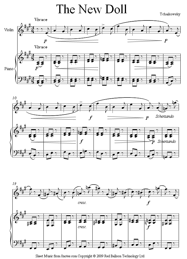 Tchaikovsky - The New Doll Op. 39, No. 6 sheet music for Violin Tchaikovsky - The New Doll Op. 39, No. 6 sheet music for Violin