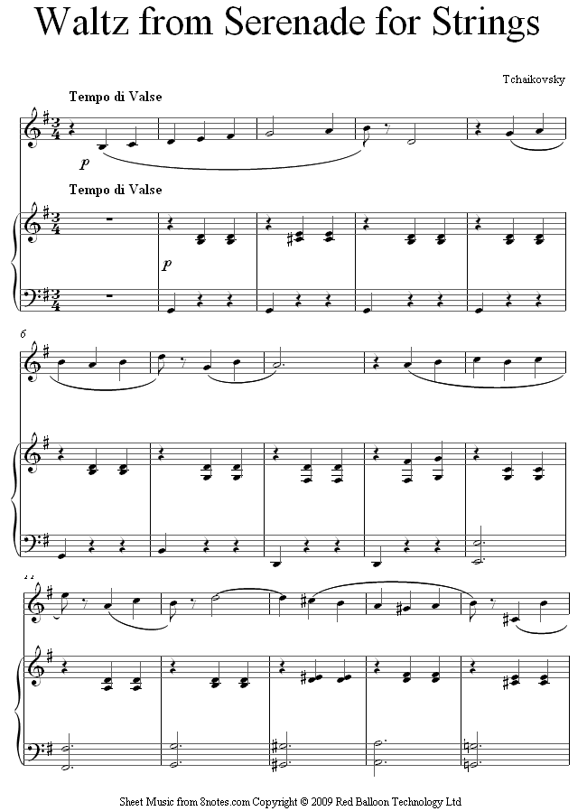 Tchaikovsky - Waltz from Serenade for Strings sheet music for Violin Tchaikovsky - Waltz from Serenade for Strings sheet music for Violin