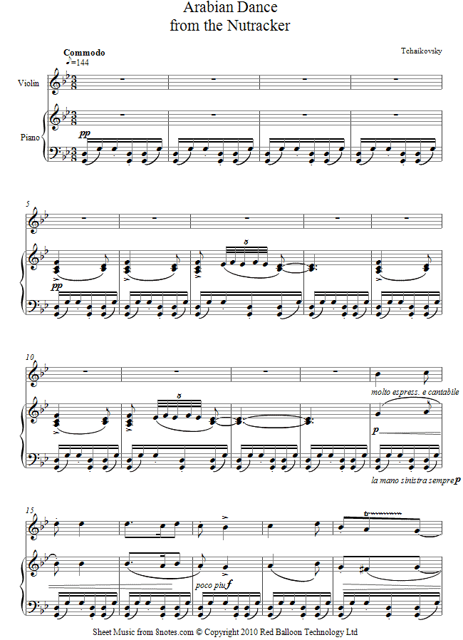 Tchaikovsky - Arabian Dance from the Nutcracker sheet music for Violin Tchaikovsky - Arabian Dance from the Nutcracker sheet music for Violin