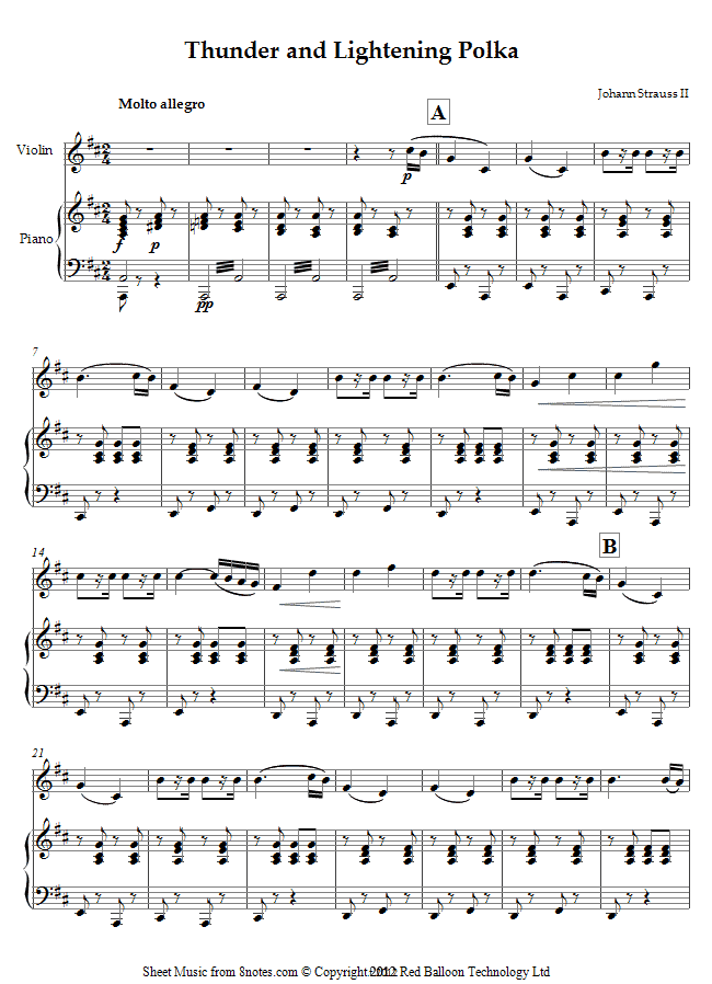 Strauss II - Thunder and Lightening Polka sheet music for Violin Strauss II - Thunder and Lightening Polka sheet music for Violin