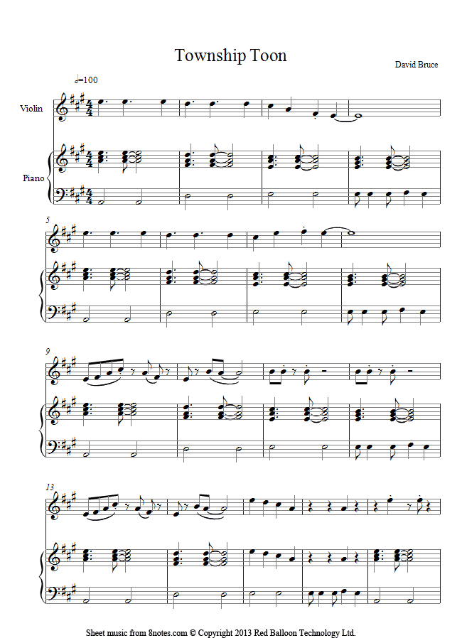 David Bruce - Township Toon sheet music for Violin David Bruce - Township Toon sheet music for Violin