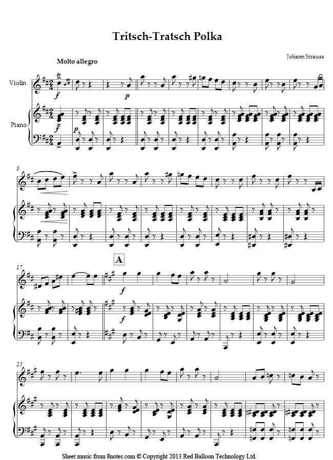 Strauss II - Tritsch-Tratsch Polka sheet music for Violin Strauss II - Tritsch-Tratsch Polka sheet music for Violin