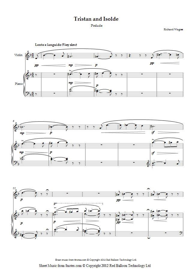 Wagner - Tristan and Isolde Prelude (Excerpt) sheet music for Violin Wagner - Tristan and Isolde Prelude (Excerpt) sheet music for Violin