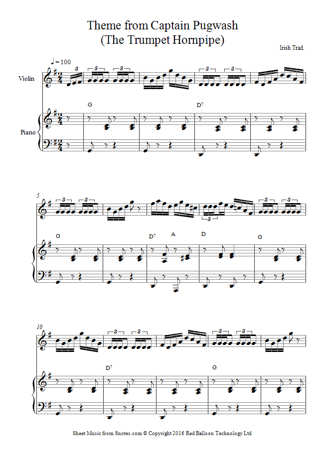Captain Pugwash Theme (Trumpet Hornpipe) sheet music for Violin
