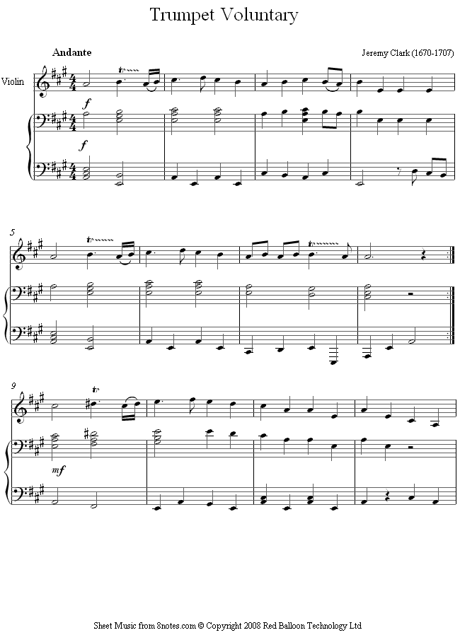 Clarke - Trumpet Voluntary sheet music for Violin Clarke - Trumpet Voluntary sheet music for Violin