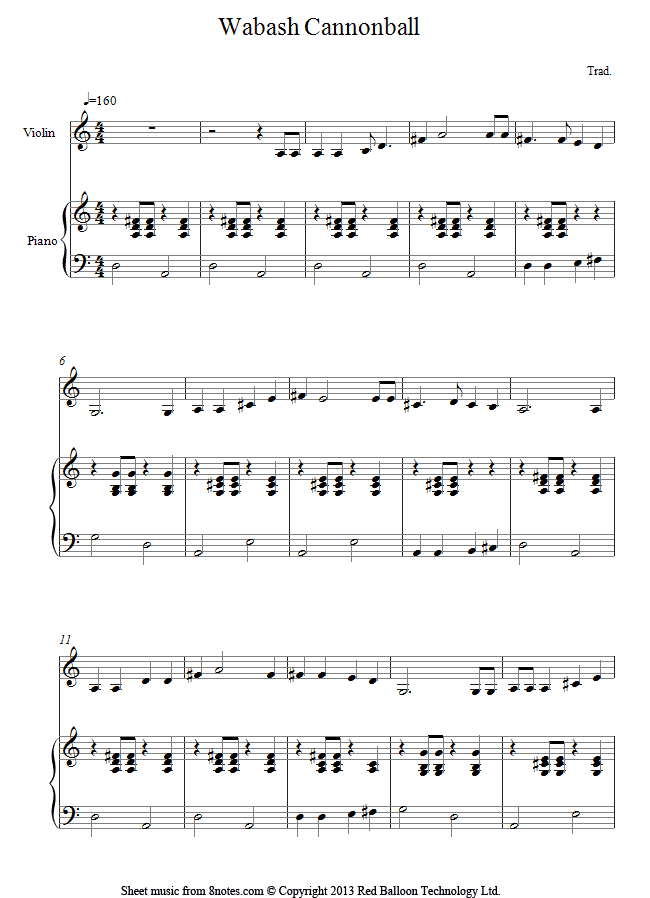 Johnny Cash - Wabash Cannonball sheet music for Violin Johnny Cash - Wabash Cannonball sheet music for Violin