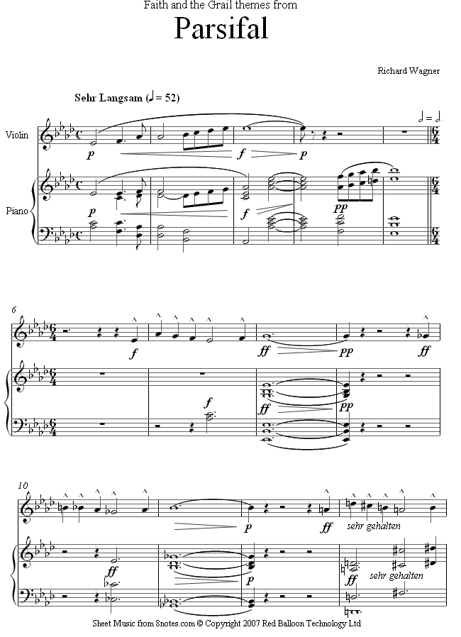 Wagner - Themes from Parsifal sheet music for Violin Wagner - Themes from Parsifal sheet music for Violin