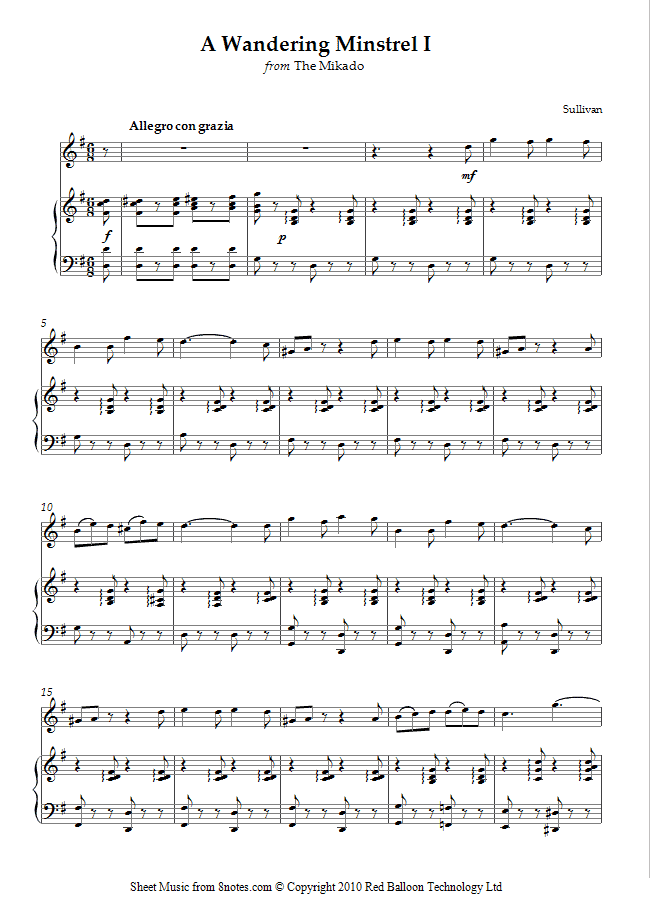 Sullivan - A Wandering Minstrel I from The Mikado sheet music for Violin Sullivan - A Wandering Minstrel I from The Mikado sheet music for Violin