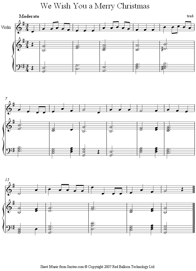 We Wish you a Merry Christmas sheet music for Violin - 8notes.com
