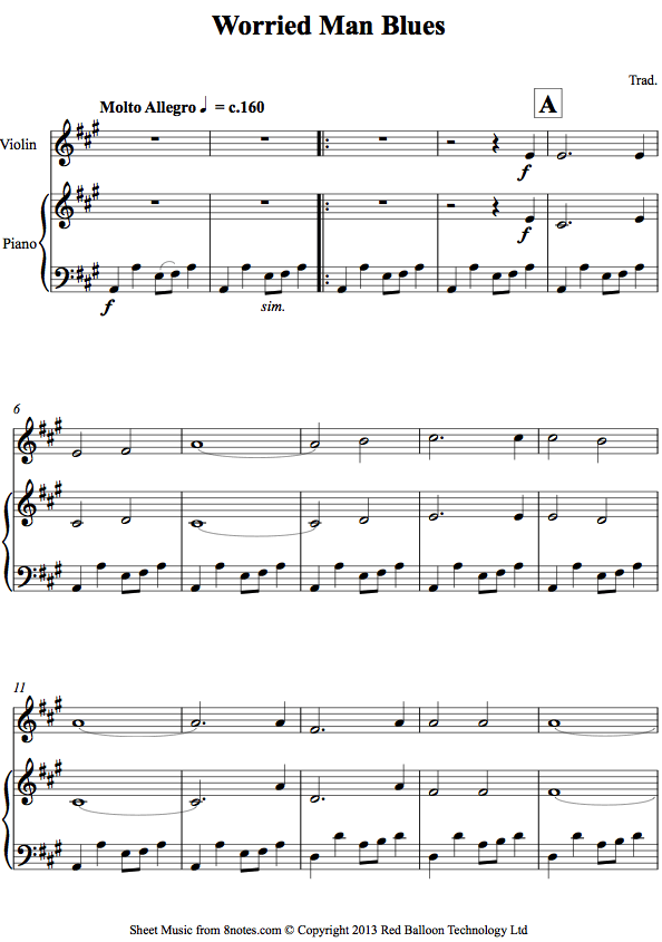 Worried Man Blues sheet music for Violin Worried Man Blues sheet music for Violin
