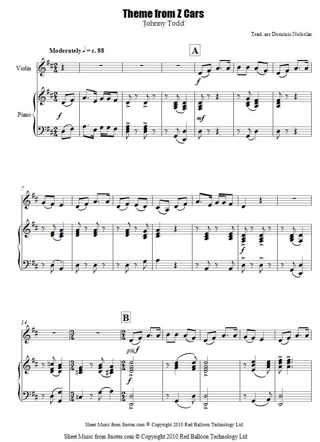 Theme from Z Cars (Johnny Todd) sheet music for Violin Theme from Z Cars (Johnny Todd) sheet music for Violin