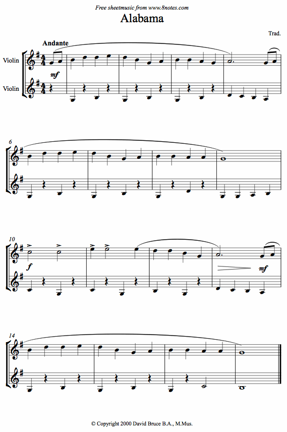 Alabama sheet music for Violin Duet Alabama sheet music for Violin Duet