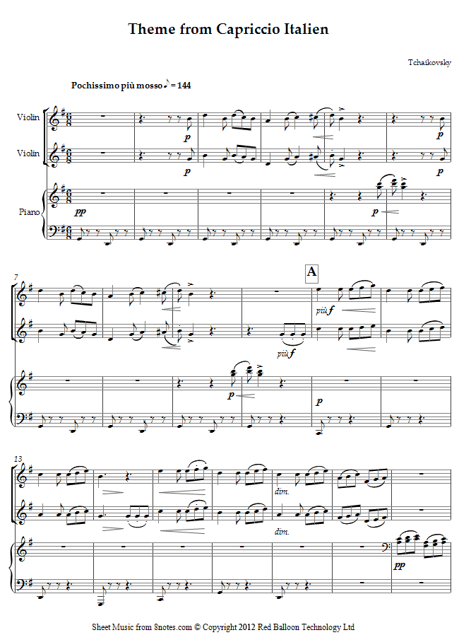 Tchaikovsky - Theme from Capriccio Italien sheet music for Violin Duet Tchaikovsky - Theme from Capriccio Italien sheet music for Violin Duet